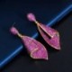 Fém szín: forró rózsaszín - CWWZircons Fancy Micro Pave Hot Pink Red Cubic Circon Stone Long Dangle Drop Fülbevaló Női
