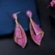 Fém szín: forró rózsaszín - CWWZircons Fancy Micro Pave Hot Pink Red Cubic Circon Stone Long Dangle Drop Fülbevaló Női