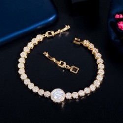 Fém szín: arany színű - CWWZircons gyönyörű fehérarany színű 5A kerek halo cirkónia karkötő női esküvői parti