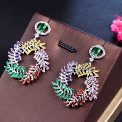 Fém szín: többszínű - CWWZircons Egyedi színes bagett CZ Cubic Circon Long Drop Dangle Leaf Fülbevaló Női Party