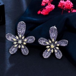 Fém szín: Elegáns virág - CWWZircons sárga, lila cirkónia, szép virágzó virágos csepp fülbevaló nőknek fekete arany