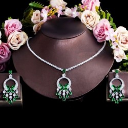 Fém színe: zöld - CWWZircons Noble Yellow Cubic Zirconia Stone Bojt Csepp nagy nyaklánc és fülbevaló Kiváló minőségű