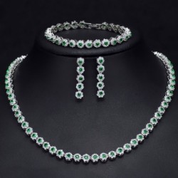 Fém színe: zöld - CWWZircons 3 db CZ zöld kristály karkötő nyaklánc és fülbevaló készletek luxus női esküvői
