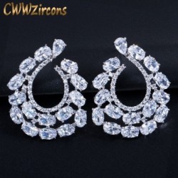 Fém színe: fehér - CWWZircons márka divattervezés ovális kerek cirkónia női nagy fülbevaló ezüst színű női parti