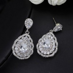 Fém színe: fehér - CWWZircons 3 rétegű cirkónia kőrózsa vörös vízcsepp kristály kiváló minőségű fülbevaló