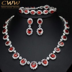 Fém színe: piros - CWWZircons csillogó kerek cirkónia luxus nagy menyasszonyi vörös nyaklánc fülbevaló karkötő