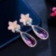 Fém szín: többszínű - CWWZircons Micro Pave Pink Cubic cirkónia virág nagy vízcsepp szivárvány kristály hosszú luxus