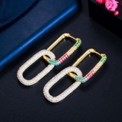 Fém szín: többszínű fehér - CWWZircons aranyozott geometriai, lelógó CZ téglalap bűbáj hosszú karikás fülbevaló