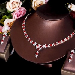 Fém színe: piros - CWWZircons New Style Chic Red CZ Crystal Elegant női party virág nyaklánc és fülbevaló készletek