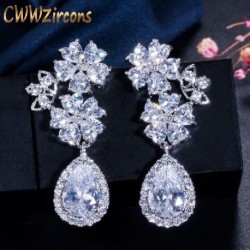 Fém színe: ezüstözött - CWWZircons márka Lovely szív alakú virág tiszta hosszú könnycsepp CZ Stones menyasszonyi