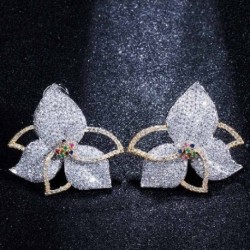 Fém színe: ezüst - CWWZircons Two Tones Full Micro Pave Cubic cirkon Stones Geometric Big Luxury CZ Virágos fülbevaló Női
