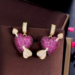 Fém szín: szív alakú - CWWZircons két tónusú aranyozott Bling rózsaszín piros cirkónia szív nyíl elegáns egyedi CZ