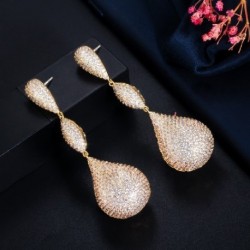 Fém szín: arany fehér - CWWZircons Luxus Big Water Drop Disco Balls Micro Pave Hot Pink Red Cubic Circon hosszú fülbevaló