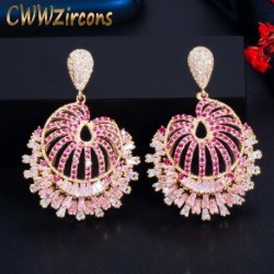 Fém szín: Kiváló minőségű - CWWZircons Pink Red Cubic cirkónia kő hosszú csepp nagy fülbevaló nőknek Luxus Design