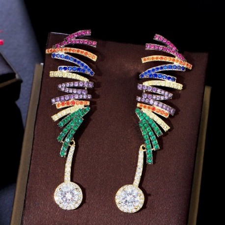 Fém szín: Luxus design - CWWZircons Több színes Micro Pave Cubic cirkónia kövek geometriai luxus, hosszú lógó