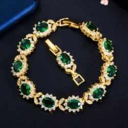 Fém színe: zöld - CWWZircons ovális zöld köbös cirkónia kő aranyozott leveles karkötő karkötő nőknek Afrikai Dubai