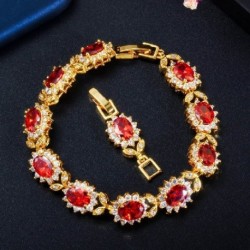 Fém színe: piros - CWWZircons ovális zöld köbös cirkónia kő aranyozott levél karkötő karkötő nőknek Afrikai Dubai