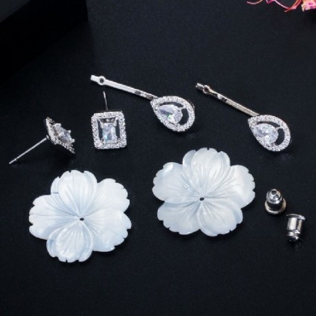 Fém színe: ezüst - CWWZircons Natural Designer Kagylóvirág Kocka cirkónia kő nagy, hosszú 585 rózsa aranyozott csepp