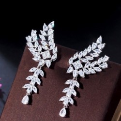 Fém Szín: fényes fehér - CWWZircons Chic Leaf Wing Finom cirkon fehérarany bevonatú, nagy hosszú, lelógó, eljegyzési