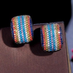 Fém szín: többszínű - CWWZircons Egyedülálló Bright Micro Pave Cubic cirkónia kő Színes nagy téglalap fülbevaló