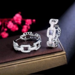 Fém színe: ezüst fehér - CWWZircons új divatos színes Micro Pave CZ Stones aranyozott geometriai kubai láncszem karika