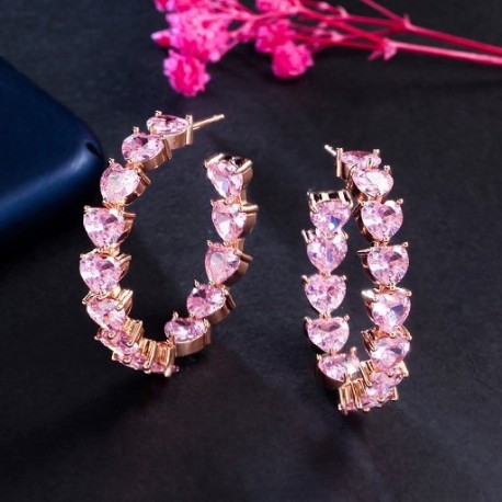 Fém szín: rózsaszín - CWWZircons Bling 5A Iced Out Love szív alakú rózsaszín cirkónia rózsa arany színű karika