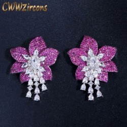 Fém színe: rózsa vörös - CWWZircons geometriai tervező nagy rózsa piros virág köbös cirkon luxus nagy vaskos csepp