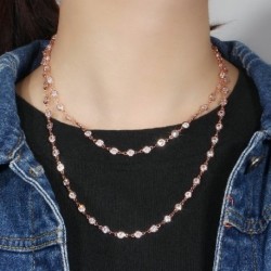 Fém szín: dupla használatú rózsarany - CWWZircons Rose Gold színű rétegelt láncszem, kerek Cubic Zirconia Choker