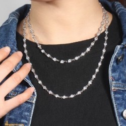 Fém szín: dupla használatú ezüst - CWWZircons Rose Gold színű rétegelt láncszem, kerek Cubic Zirconia Choker hosszú