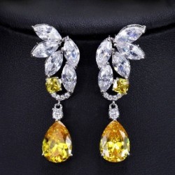 Fém színe: sárga - CWWZircons Gyönyörű cirkónium kövek nagy, hosszú, sárga lógó fülbevalók női fehérarany