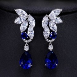 Fém Szín: kék - CWWZircons Gyönyörű cirkónium kövek nagy, hosszú sárga lógó fülbevalók női fehérarany színű