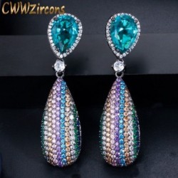 Fém szín: szivárvány színű - CWWZircons Micro Pave Cubic cirkónia Stone Long Dangle Drop Rainbow Color eljegyzési