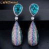 Fém szín: szivárvány színű - CWWZircons Micro Pave Cubic cirkónia Stone Long Dangle Drop Rainbow Color eljegyzési