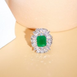 Gyűrű mérete: átméretezhető - CWWZircons fényes nagy négyzet zöld köbös cirkon kristály ezüstözött állítható