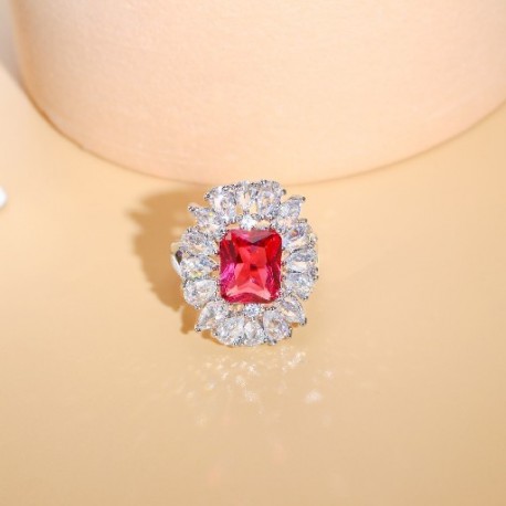 Gyűrű mérete: átméretezhető - CWWZircons fényes nagy négyzet zöld köbös cirkon kristály ezüstözött állítható