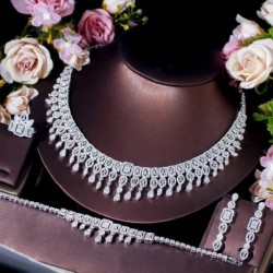 Fém szín: 4 db-os készlet - CWWZircons 4db Drága Dangle Drop Cubic Circon Fehérarany bevonatú nagy nigériai Dubai