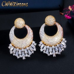 Fém szín: 3 tónusú arany szín - CWWZircons Luxus geometriai kerek, teljes mikro burkolt cirkon 3 tónusú aranyozott női