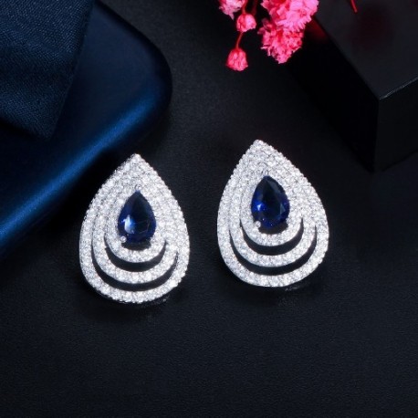 Fém Szín: kék - CWWZircons Finom teknős kerek mikro Pave cirkónia kék zöld kristály nagy fülbevaló női koreai ékszer