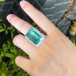 Gyűrű mérete: átméretezhető - CWWZircons állítható Princess Cut nagy zöld cirkónia téglalap luxus gyűrűk nőknek
