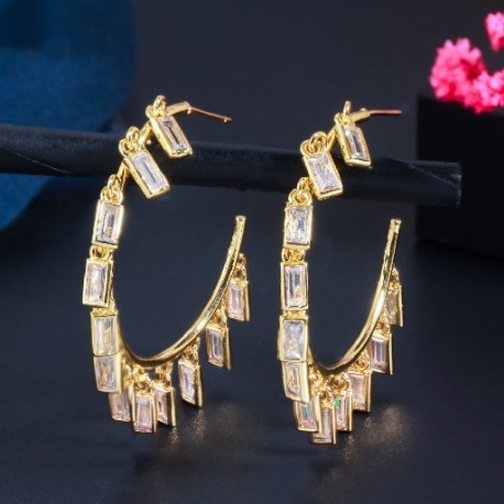 Fém színe: fehér téglalap - CWWZircons Chic arany színű szivárvány CZ nagy kör, kerek, lógó bojtos csípős varrások