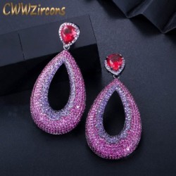 Fém szín: luxus rózsapiros - CWWZircons Chic Hot Pink Lila Cubic cirkónia kővel burkolt luxus nagy Long Drop Party