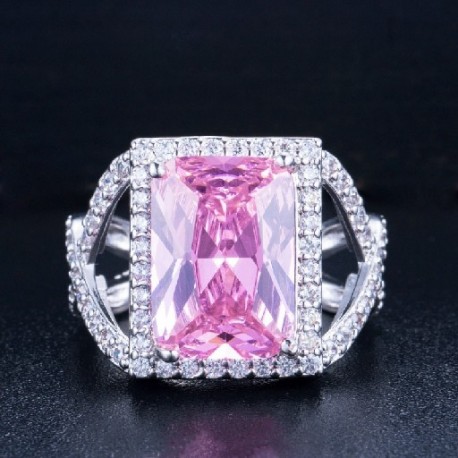 A gyűrű mérete: 6 - CWWZircons fényes ezüstözött négyzet alakú rózsaszín cirkónia nagy CZ kő esküvői gyűrűk