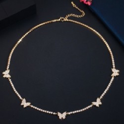 Fém szín: arany - CWWZircons Elegáns Tenisz Lánc Cubic Circon Crystal Butterfly CZ Round Choker Nyaklánc Női Divat Bohém