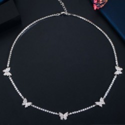 Fém színe: ezüst - CWWZircons Elegáns Tenisz Lánc Cubic Circon Crystal Butterfly CZ Round Choker Nyaklánc Női Divat