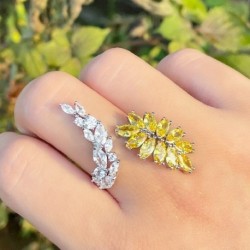 Gyűrű mérete: átméretezhető - CWWZircons Sparkly Marquise vágott sárga köbös cirkónia levél alakú eljegyzés,