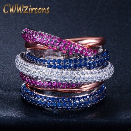 A gyűrű mérete: 8 - CWWZircons Luxury Twist Cross többrétegű cirkónia nagy eljegyzési gyűrűk Dubai menyasszonyi híres