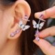 Fém szín: egyedi pillangó - CWWZircons szimmetrikus lila cirkónia Lovely Butterfly Ear Cuff hegymászó fülbevaló női
