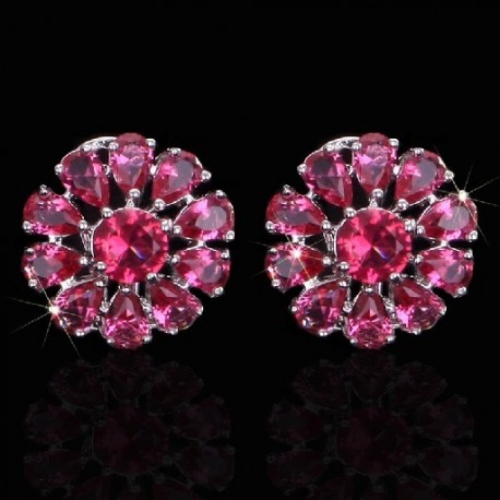 Fém színe: piros - CWWZircons AAA  csillogó fehér CZ nagy kerek francia csíptetős nyári virágos fülbevaló nőknek