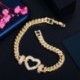 Fém színe: arany vörös - CWWZircons Fényes Cubic Zirconia Pave Cuban Link Chain Love Heart Charm karkötők nőknek