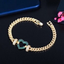 Fém szín: arany zöld - CWWZircons Fényes Cubic Zirconia Pave Cuban Link Chain Love Heart Charm karkötők nőknek Aranyozott